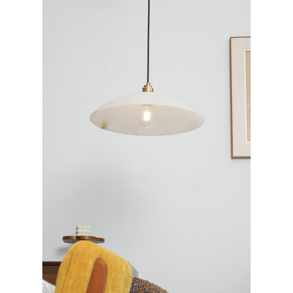 Lámpara de techo tipo globo de piedra blanca de 16 pulgadas, domo con cable ajustable para isla de cocina, comedor o sala de estar, lámpara colgante con casquillo E26 | Thomler