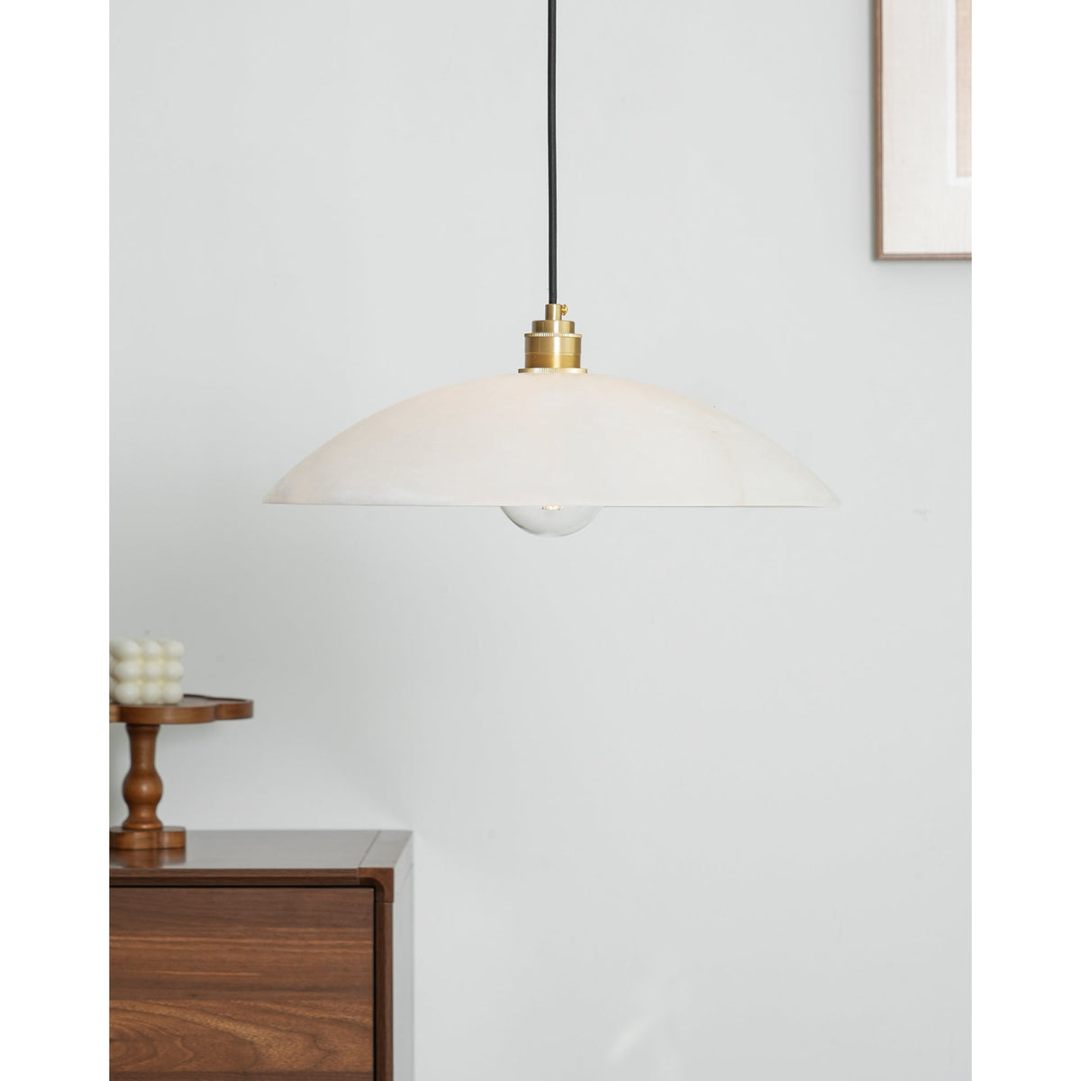 Lámpara de techo tipo globo de piedra blanca de 16 pulgadas, domo con cable ajustable para isla de cocina, comedor o sala de estar, lámpara colgante con casquillo E26 | Thomler