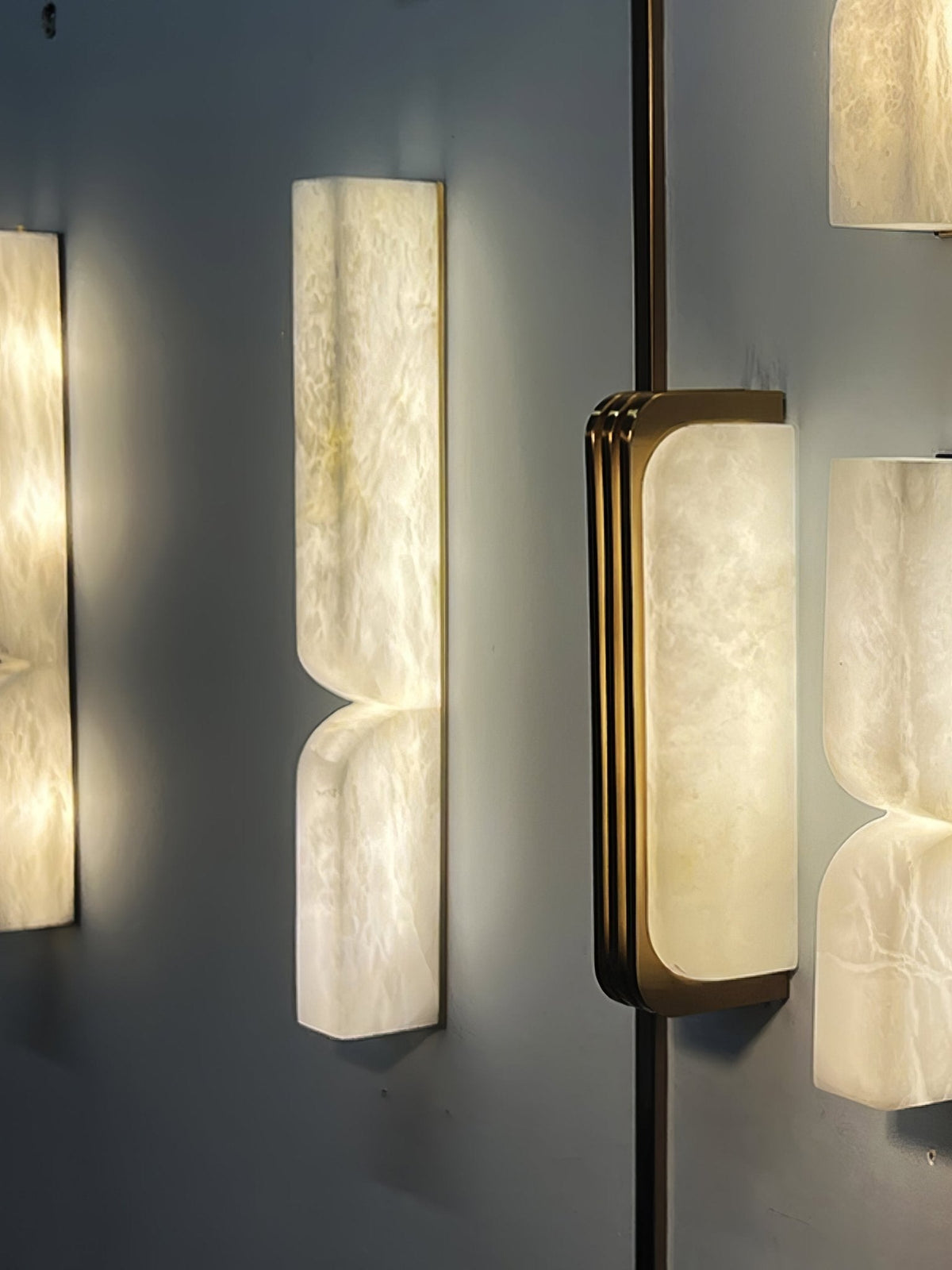 Alabaster LED Wall Light Fixture 14 inches Hardwired Gold Black Finish Adjustable Color Temperature for Bedroom Hallway Living Room Modern A | Thomler