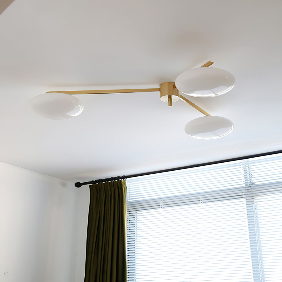 Five-Arm Flush Mount Ceiling Fixture with Milky White Shades in Warm Gold Finish for Kitchen Island Bedroom Hallway Entry Foyer Low Profile | Thomler
