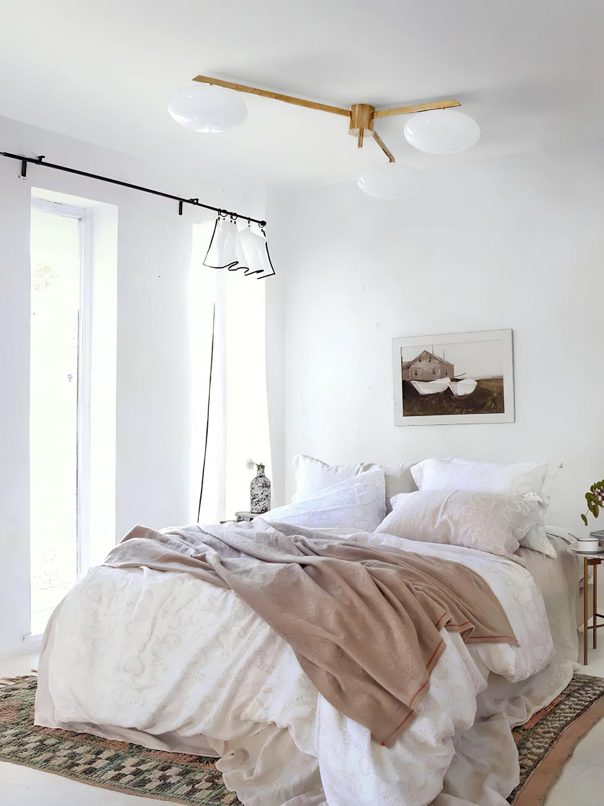 Five-Arm Flush Mount Ceiling Fixture with Milky White Shades in Warm Gold Finish for Kitchen Island Bedroom Hallway Entry Foyer Low Profile | Thomler