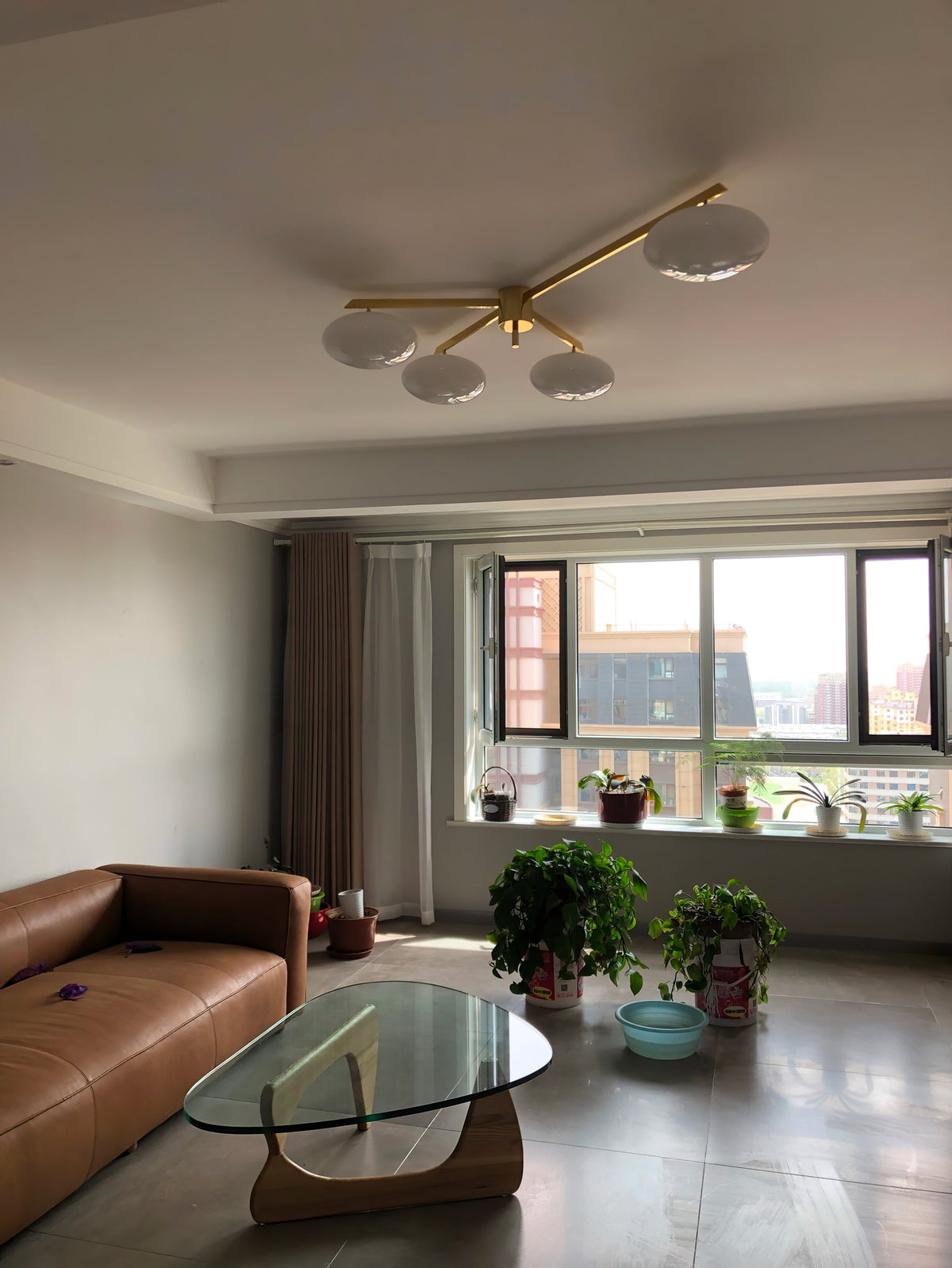 Five-Arm Flush Mount Ceiling Fixture with Milky White Shades in Warm Gold Finish for Kitchen Island Bedroom Hallway Entry Foyer Low Profile | Thomler