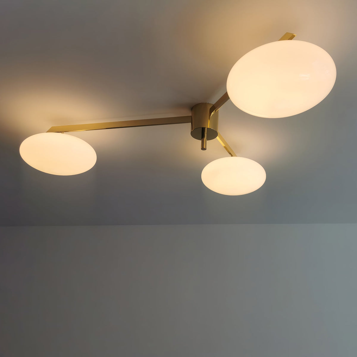 Five-Arm Flush Mount Ceiling Fixture with Milky White Shades in Warm Gold Finish for Kitchen Island Bedroom Hallway Entry Foyer Low Profile | Thomler