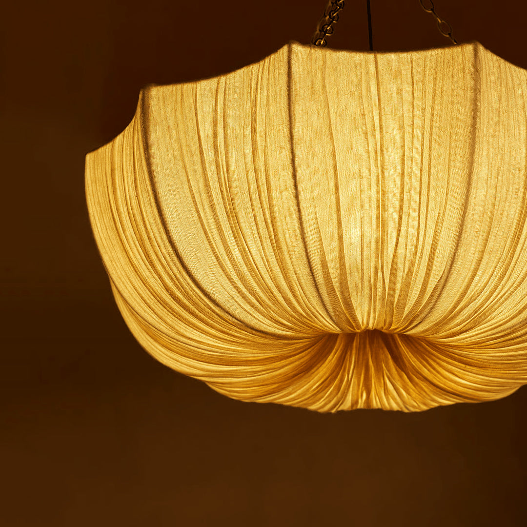 Stoffen plafondlamp met komvormige kap voor keukens en eetruimtes, 16 inch verstelbaar hangarmatuur, neutrale beige stoffen lampenkap Thr | Thomler