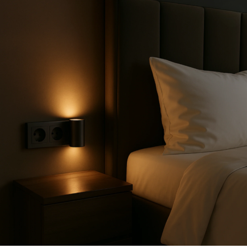 Plug-In LED Night Light with Auto Sensor 10W Dimmable Warm White for Bedroom Hallway Bathroom Stairwell Compact Wall Sconce | Thomler