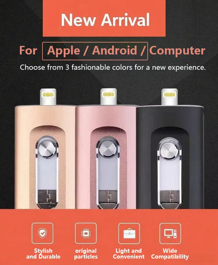 Thumb Drive 3-in-1 Connector Metal 2.6 in Portable Data Storage for iPhone Android PC Mac Laptop Tablet Photo Video Backup Keychain Memory S | Thomler