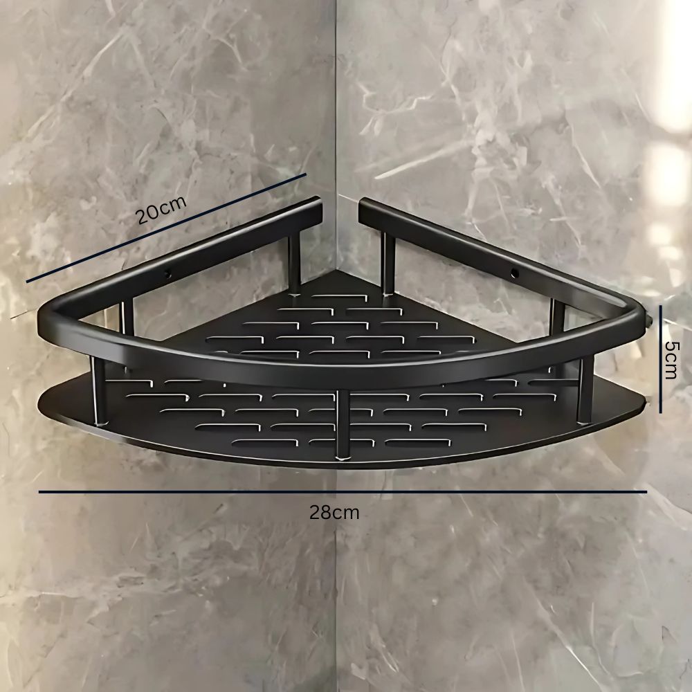 Adhesive Bathroom Caddy Aluminum Single-Tier Corner Organizer for Shampoo Soap Storage in Showers, Walk-In Baths & Small Spaces | Thomler