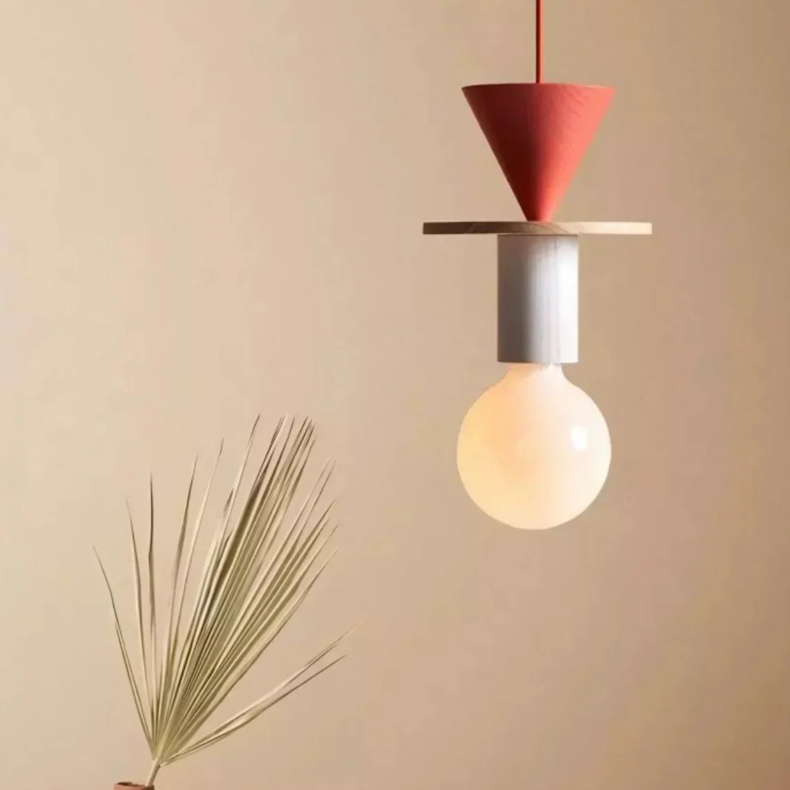 Houten hanglamp met meerkleurige geometrische kap, 19-42 cm in hoogte verstelbaar, plafondverlichting voor eetkamer, keuken en slaapkamer, modern | Thomler