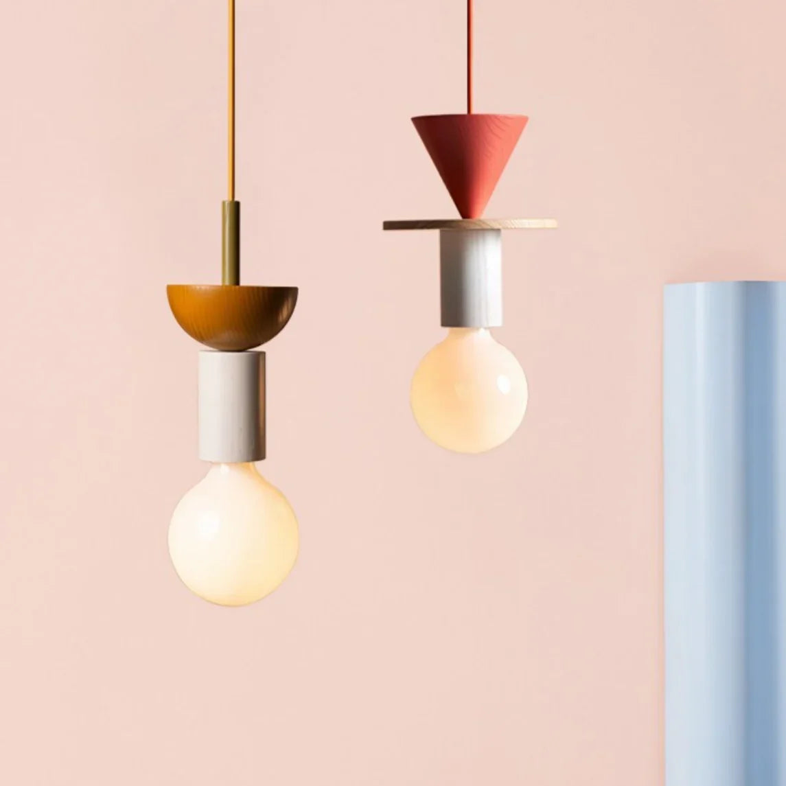 Houten hanglamp met meerkleurige geometrische kap, 19-42 cm in hoogte verstelbaar, plafondverlichting voor eetkamer, keuken en slaapkamer, modern | Thomler