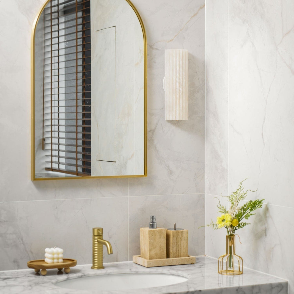 Alabaster LED Sconce 12 Inch Vertical Stone Wall Light for Vanity Hallway Bedroom Soft Glow Ambient Fixture Hardwired Modern Indoor Lighting | Thomler