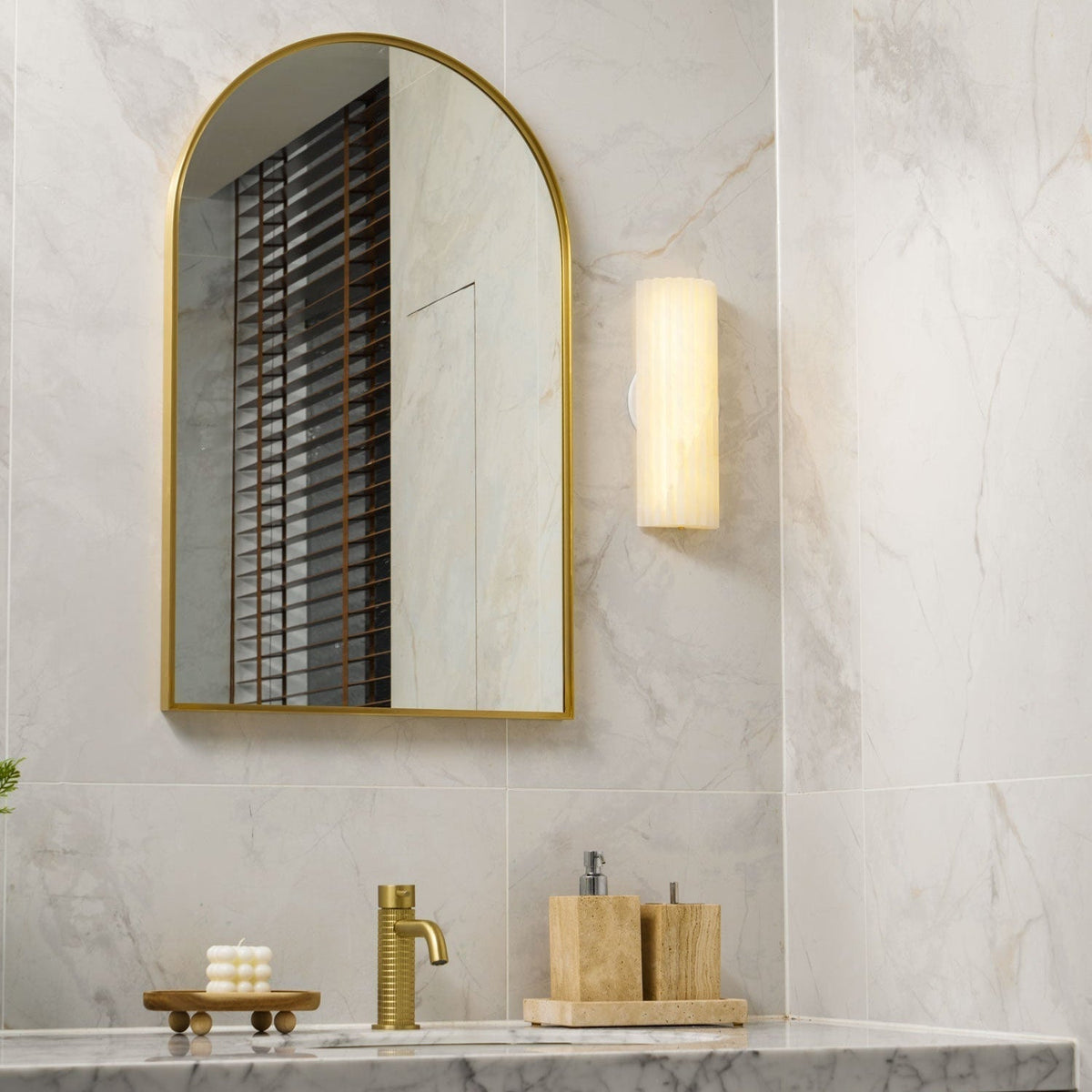 Alabaster LED Sconce 12 Inch Vertical Stone Wall Light for Vanity Hallway Bedroom Soft Glow Ambient Fixture Hardwired Modern Indoor Lighting | Thomler