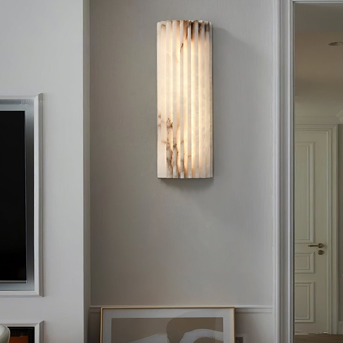 Alabaster LED Sconce 12 Inch Vertical Stone Wall Light for Vanity Hallway Bedroom Soft Glow Ambient Fixture Hardwired Modern Indoor Lighting | Thomler