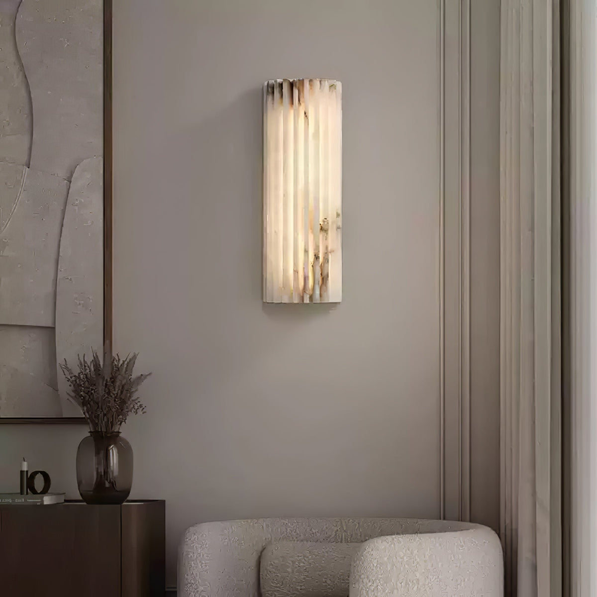 Alabaster LED Sconce 12 Inch Vertical Stone Wall Light for Vanity Hallway Bedroom Soft Glow Ambient Fixture Hardwired Modern Indoor Lighting | Thomler