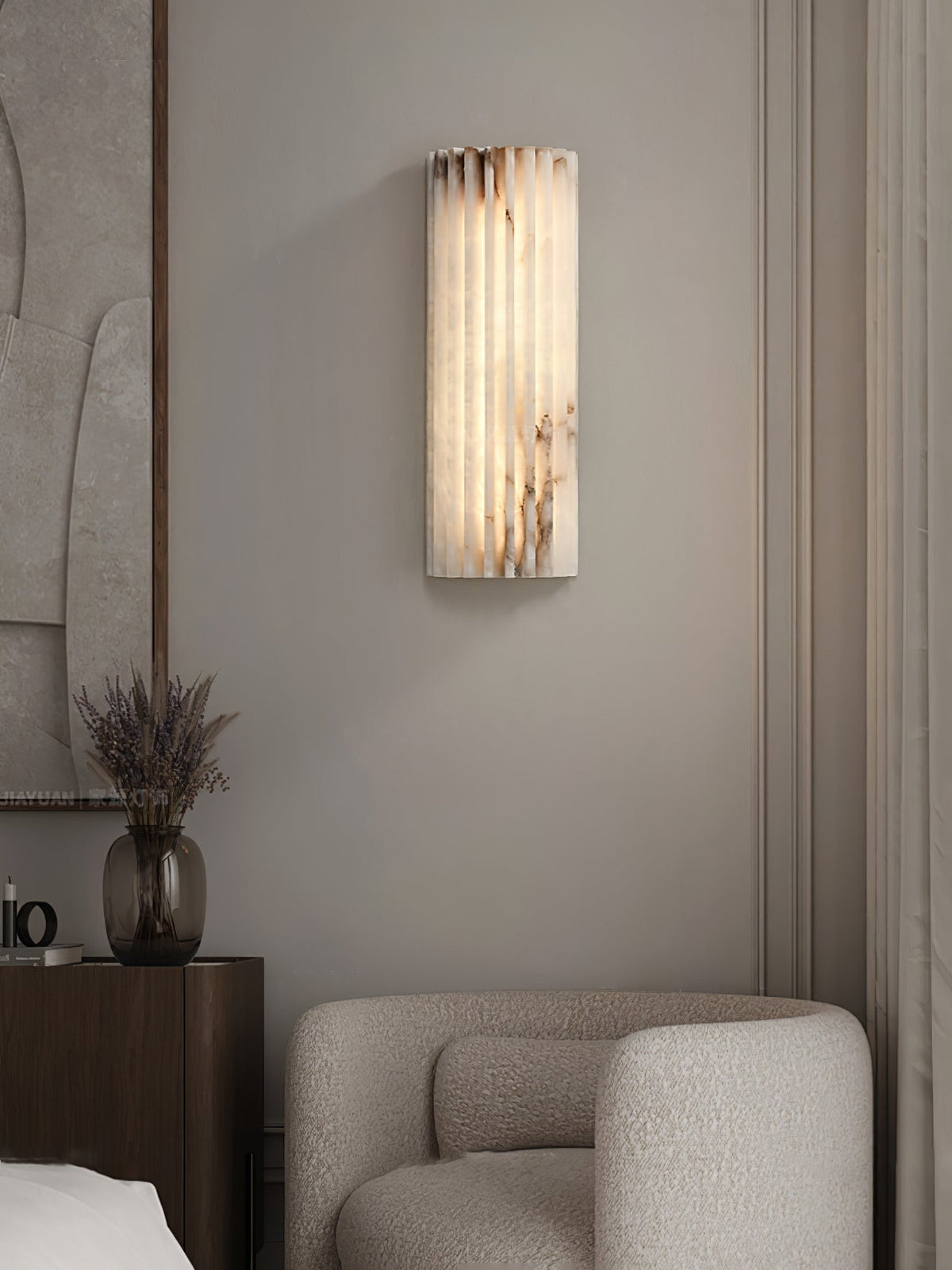 Aplique de pared de piedra natural de 12 pulgadas con LED integrado y superficie estriada, lámpara de interior para dormitorio, pasillo y sala de estar con luz ambiental cálida | Thomler