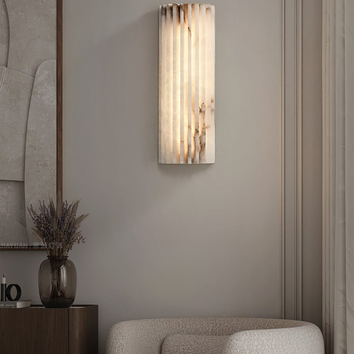 Alabaster LED Sconce 12 Inch Vertical Stone Wall Light for Vanity Hallway Bedroom Soft Glow Ambient Fixture Hardwired Modern Indoor Lighting | Thomler