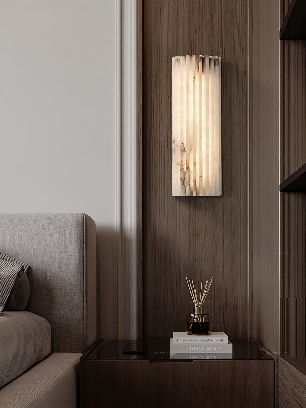 Aplique de pared de piedra natural de 12 pulgadas con LED integrado y superficie estriada, lámpara de interior para dormitorio, pasillo y sala de estar con luz ambiental cálida | Thomler