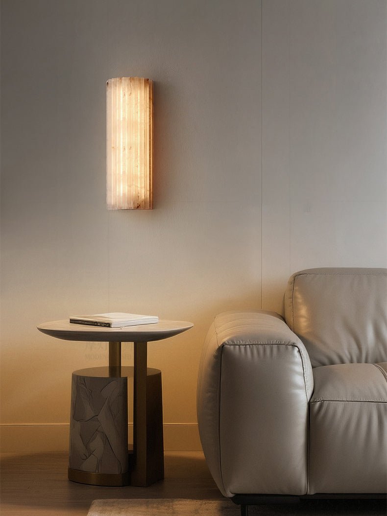 Aplique de pared de piedra natural de 12 pulgadas con LED integrado y superficie estriada, lámpara de interior para dormitorio, pasillo y sala de estar con luz ambiental cálida | Thomler
