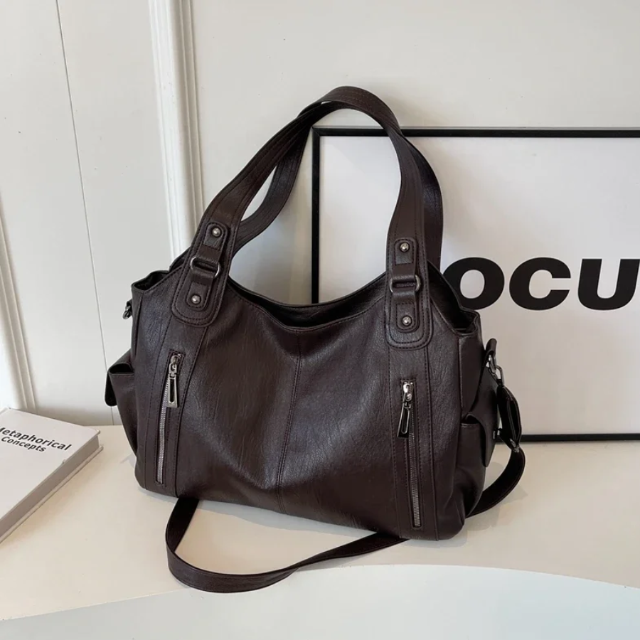 Faux Leather Shoulder Duffle Bag