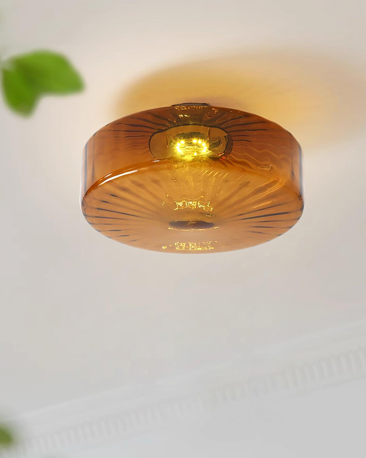 Flush Mount LED Ceiling Light Fixture 15 inch Amber Glass Chrome Finish Warm White for Bedroom Hallway Bathroom | Thomler