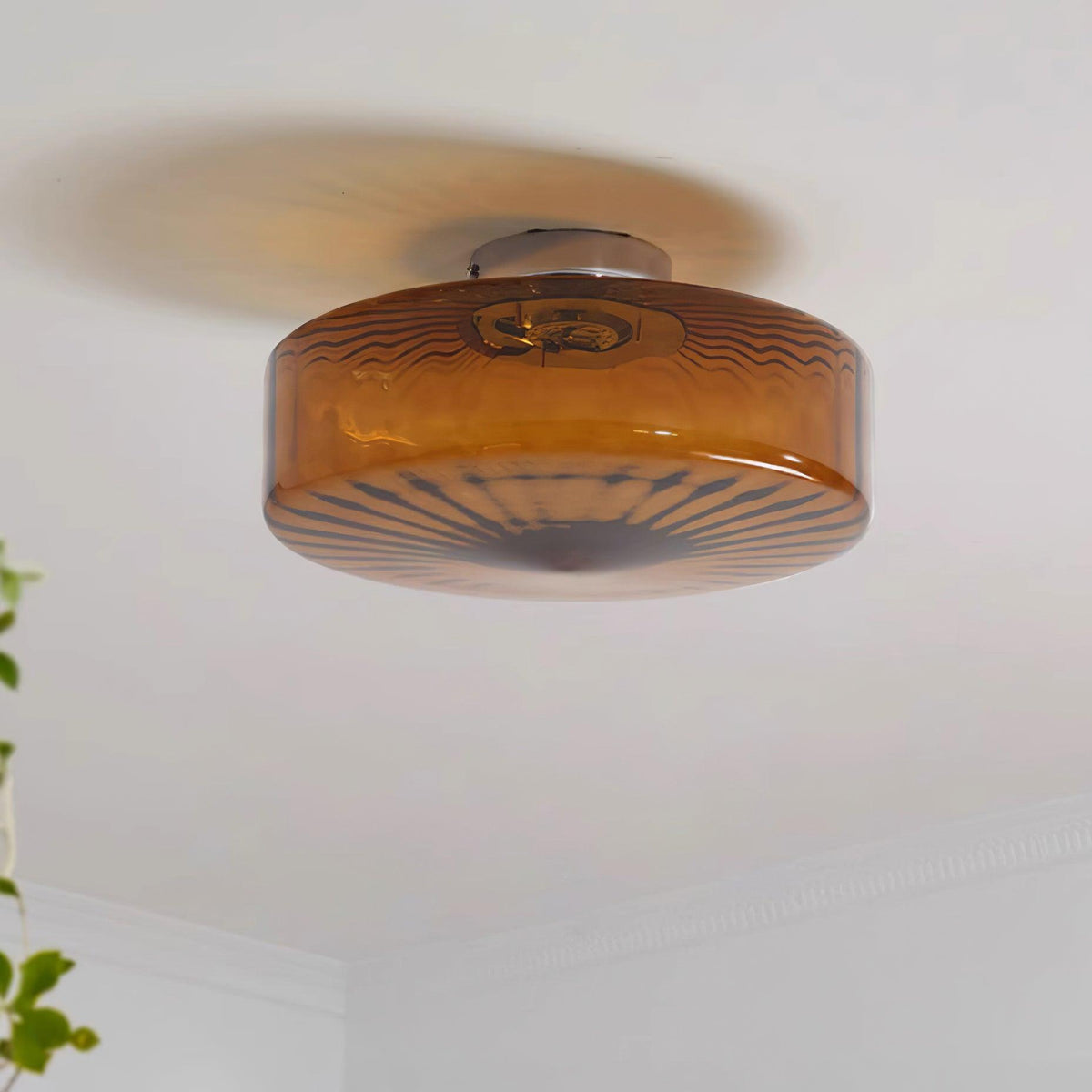 Flush Mount LED Ceiling Light Fixture 15 inch Amber Glass Chrome Finish Warm White for Bedroom Hallway Bathroom | Thomler