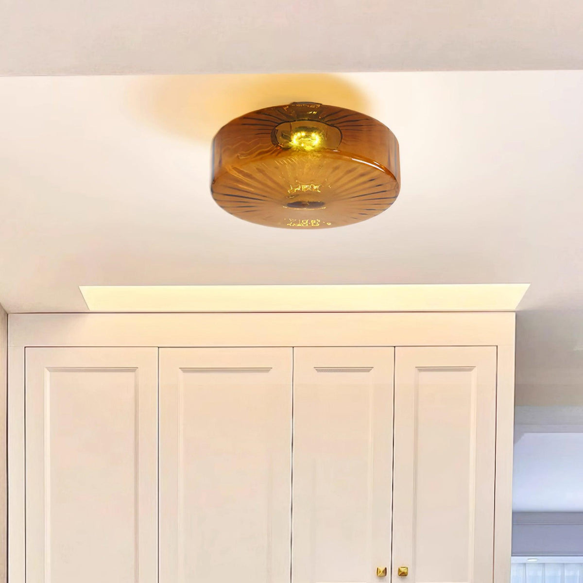 Flush Mount LED Ceiling Light Fixture 15 inch Amber Glass Chrome Finish Warm White for Bedroom Hallway Bathroom | Thomler