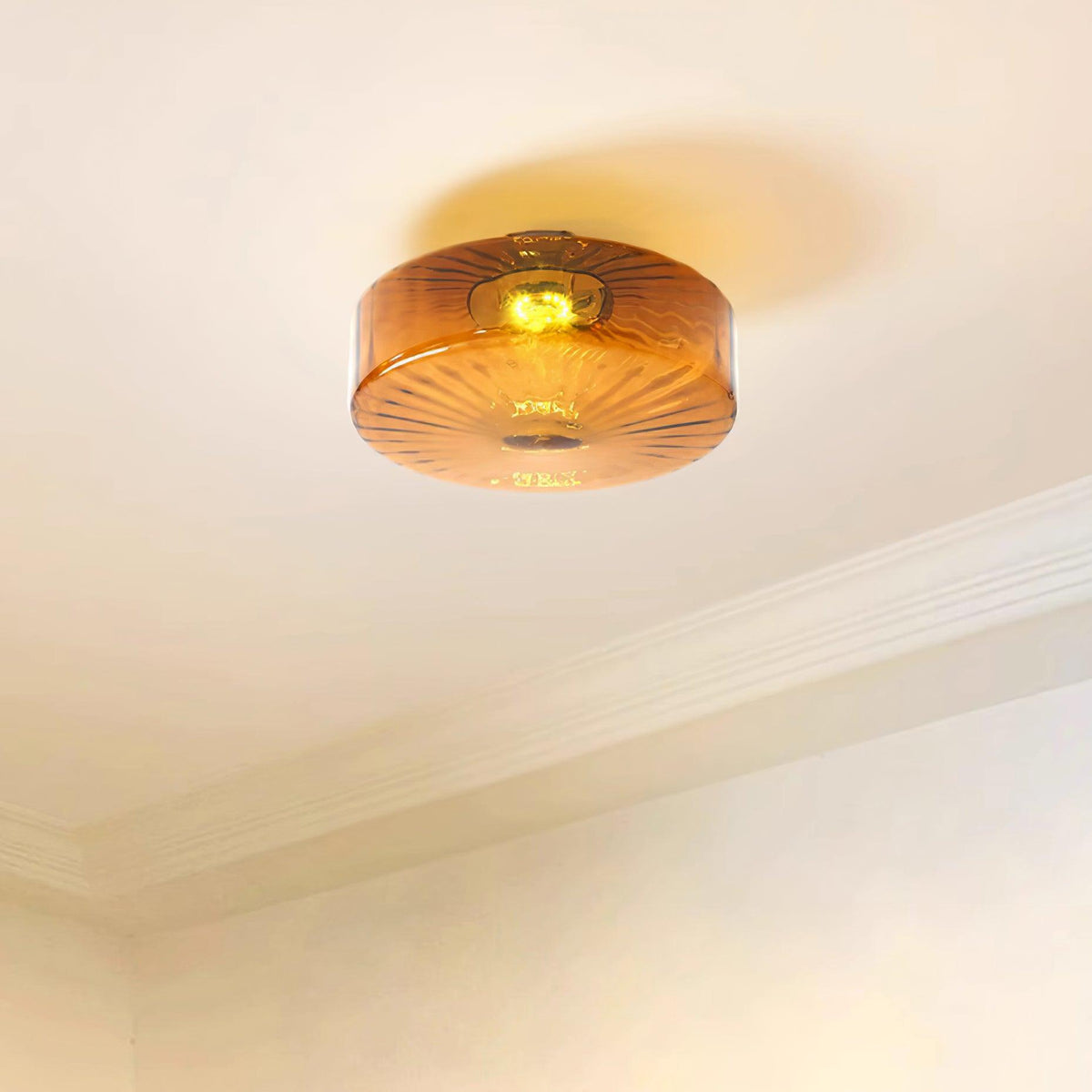 Flush Mount LED Ceiling Light Fixture 15 inch Amber Glass Chrome Finish Warm White for Bedroom Hallway Bathroom | Thomler