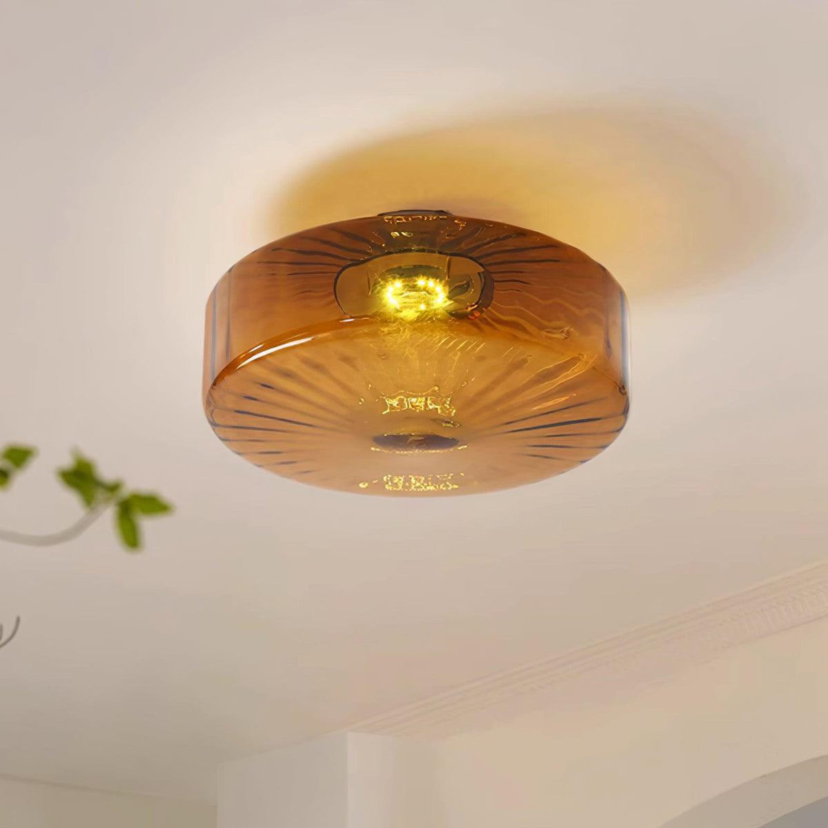 Flush Mount LED Ceiling Light Fixture 15 inch Amber Glass Chrome Finish Warm White for Bedroom Hallway Bathroom | Thomler