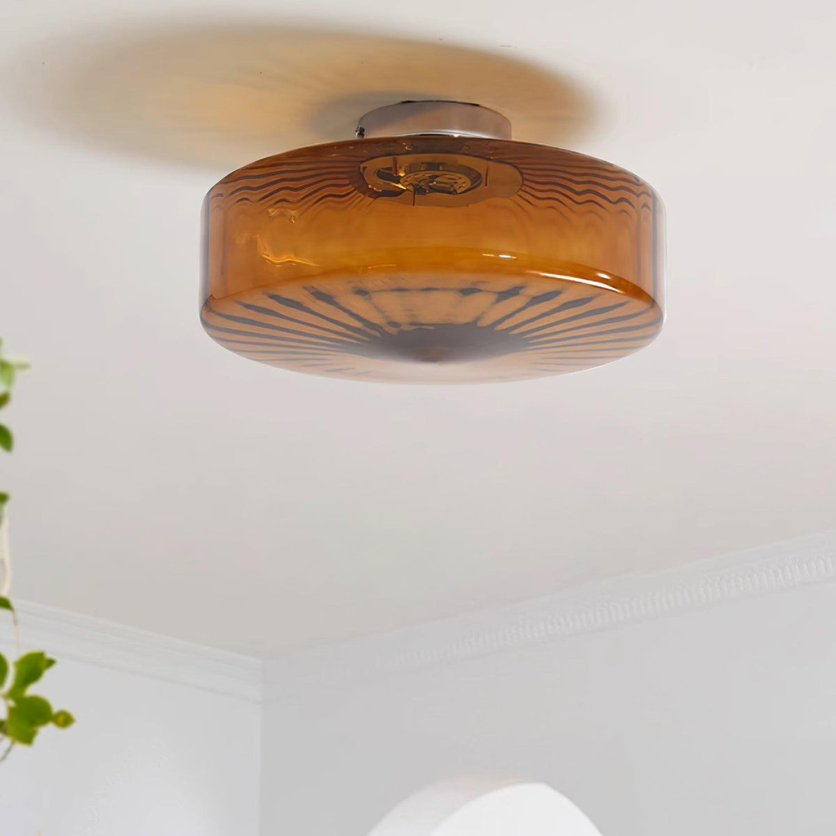 Flush Mount LED Ceiling Light Fixture 15 inch Amber Glass Chrome Finish Warm White for Bedroom Hallway Bathroom | Thomler