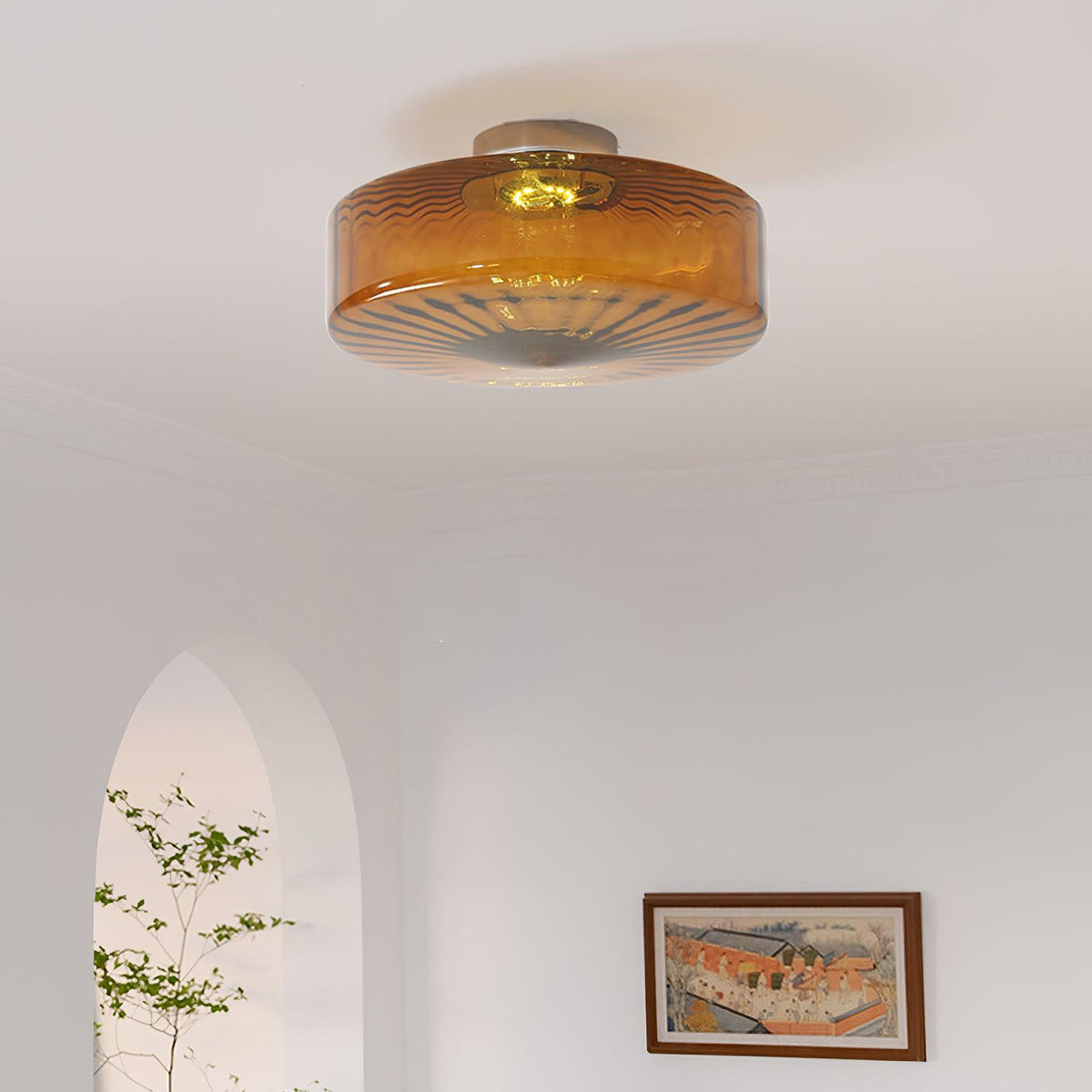 Flush Mount LED Ceiling Light Fixture 15 inch Amber Glass Chrome Finish Warm White for Bedroom Hallway Bathroom | Thomler