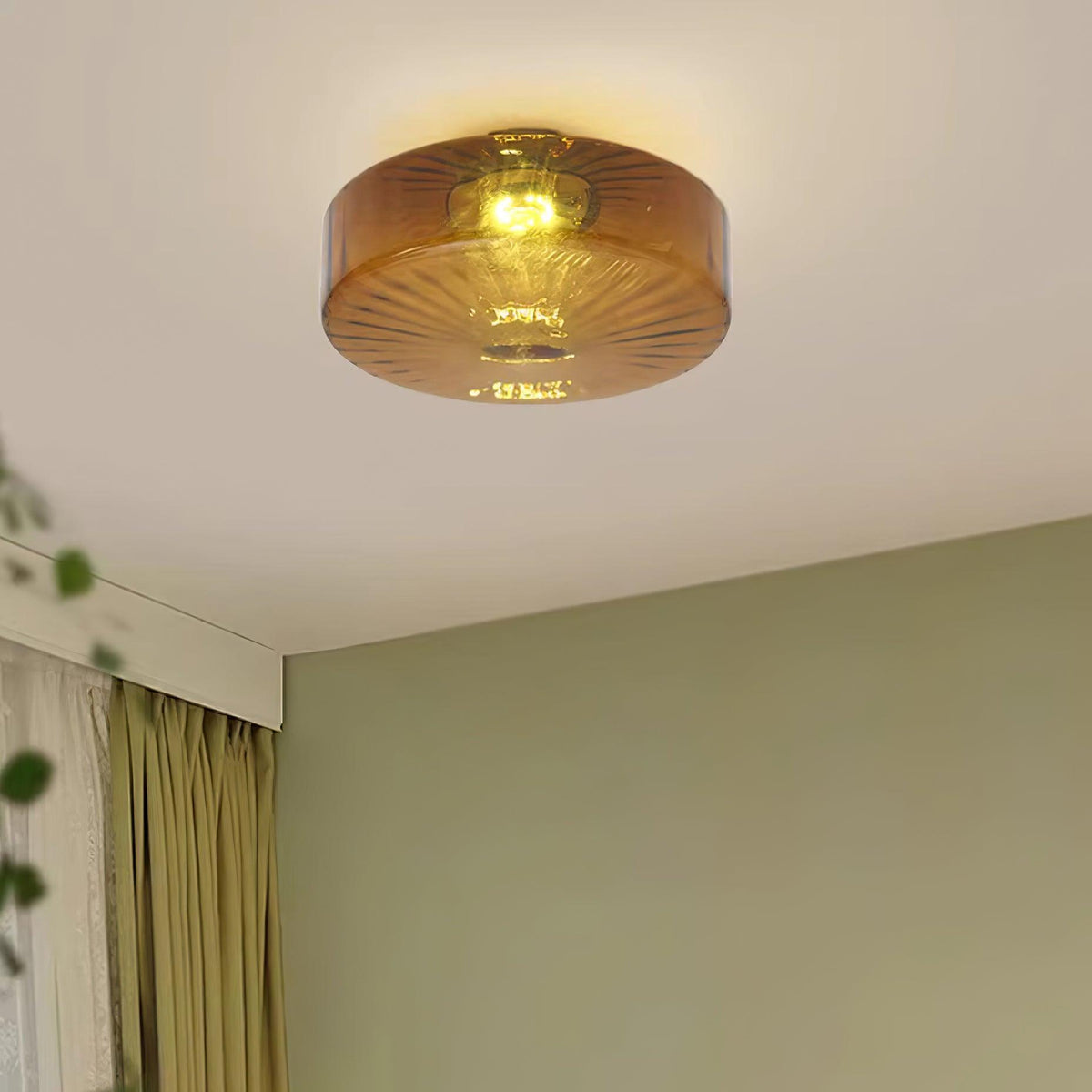 Flush Mount LED Ceiling Light Fixture 15 inch Amber Glass Chrome Finish Warm White for Bedroom Hallway Bathroom | Thomler