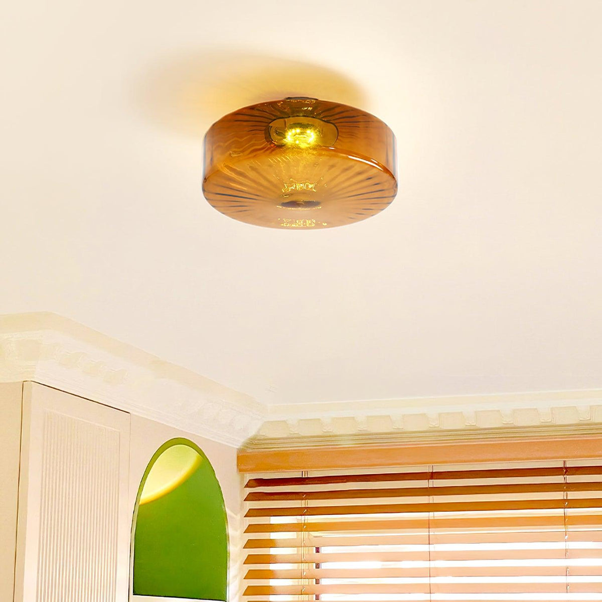 Flush Mount LED Ceiling Light Fixture 15 inch Amber Glass Chrome Finish Warm White for Bedroom Hallway Bathroom | Thomler