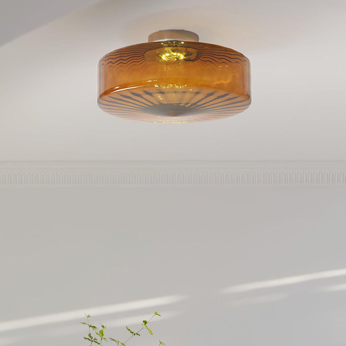 Flush Mount LED Ceiling Light Fixture 15 inch Amber Glass Chrome Finish Warm White for Bedroom Hallway Bathroom | Thomler