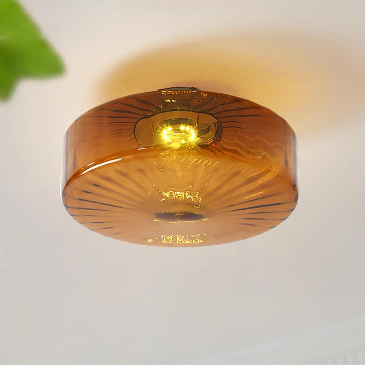 Flush Mount LED Ceiling Light Fixture 15 inch Amber Glass Chrome Finish Warm White for Bedroom Hallway Bathroom | Thomler