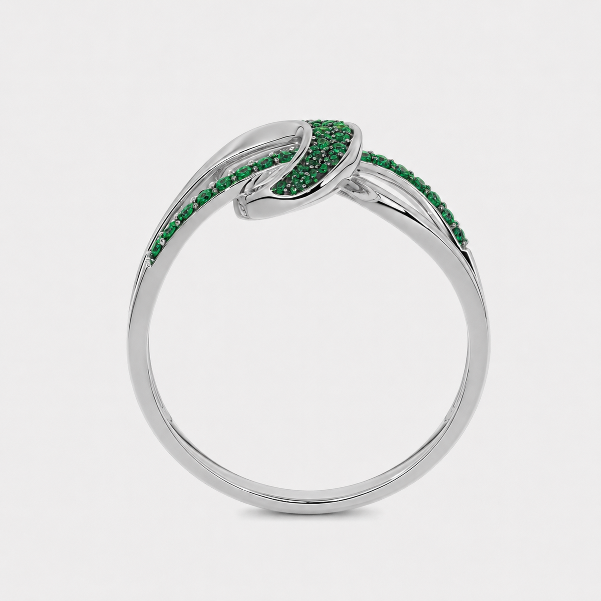 Emerald Green CZ Abstract Swirl Silver-Tone Ring for Women