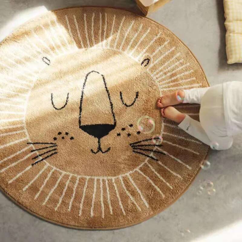 Runde Spielmatte mit Tiermotiv für Kinderzimmer – Weicher Mikrofaser-Teppich im Safari-Design, maschinenwaschbar, verschiedene Größen für Kinderzimmer & Spielbereich | Thomler