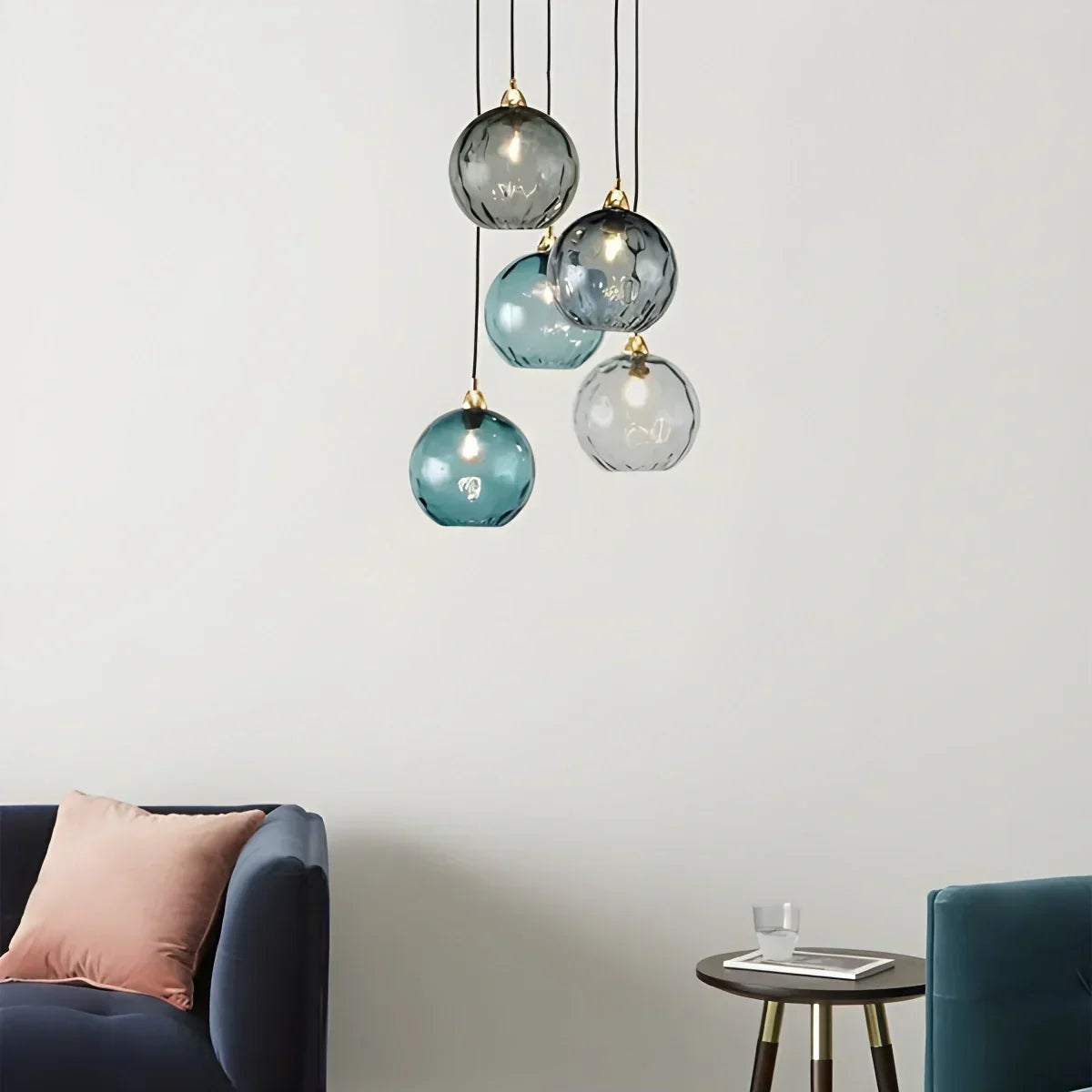 Kugelförmige Glas-Deckenleuchte E26-Fassung 8-Zoll grauer Schirm für Esszimmer Schlafzimmer Küchen Verstellbares Kabel Ambiente-Leuchte | Thomler