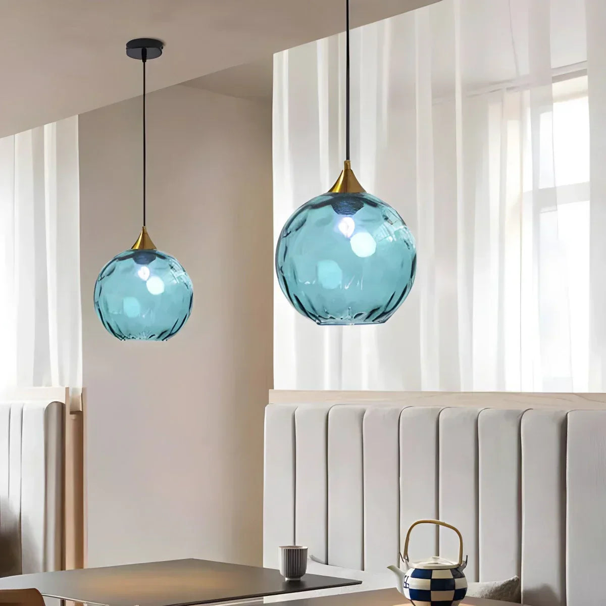Kugelförmige Glas-Deckenleuchte E26-Fassung 8-Zoll grauer Schirm für Esszimmer Schlafzimmer Küchen Verstellbares Kabel Ambiente-Leuchte | Thomler