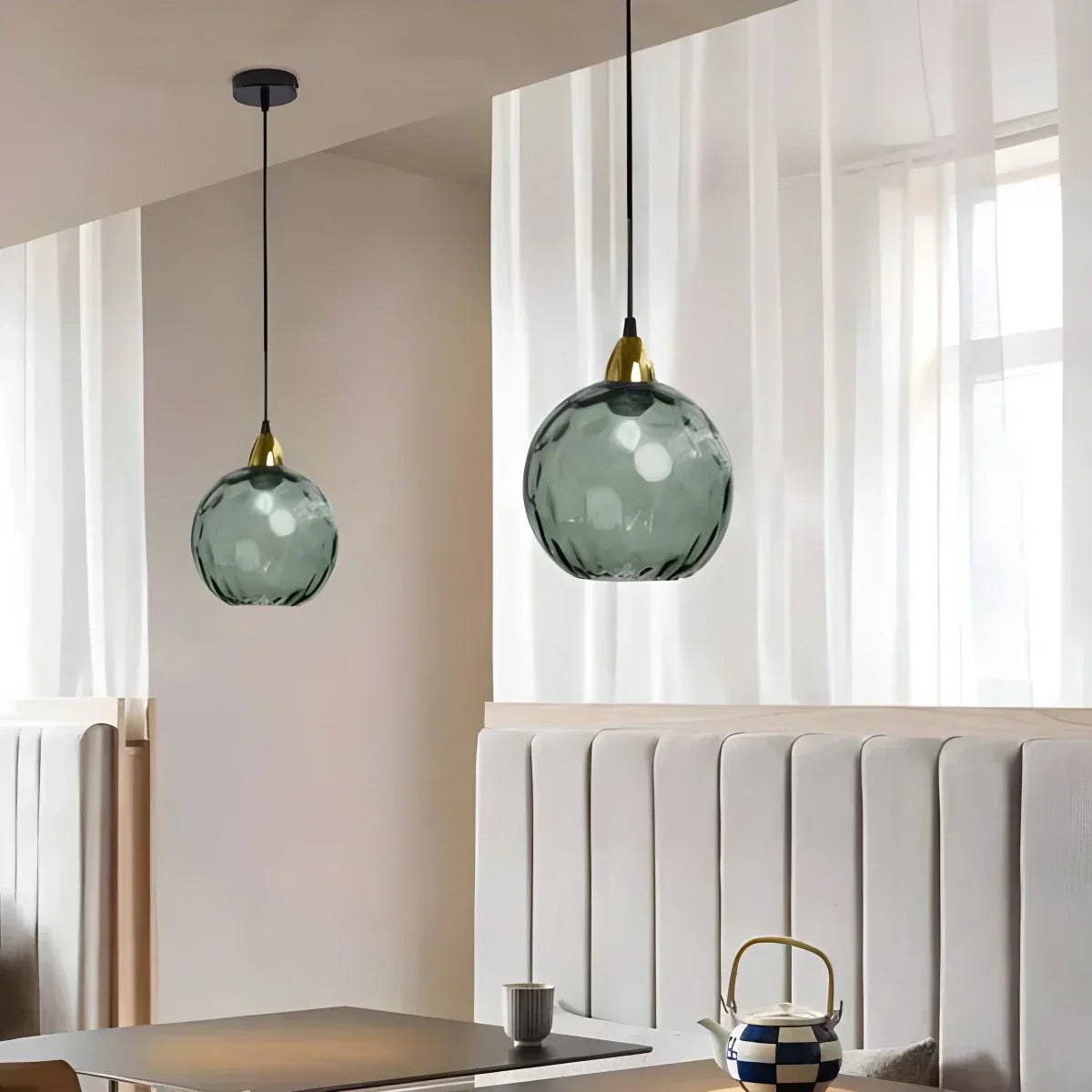 Kugelförmige Glas-Deckenleuchte E26-Fassung 8-Zoll grauer Schirm für Esszimmer Schlafzimmer Küchen Verstellbares Kabel Ambiente-Leuchte | Thomler
