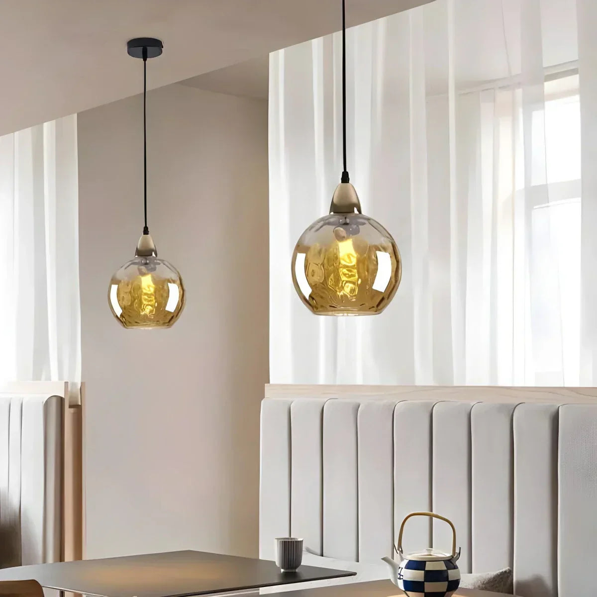 Kugelförmige Glas-Deckenleuchte E26-Fassung 8-Zoll grauer Schirm für Esszimmer Schlafzimmer Küchen Verstellbares Kabel Ambiente-Leuchte | Thomler