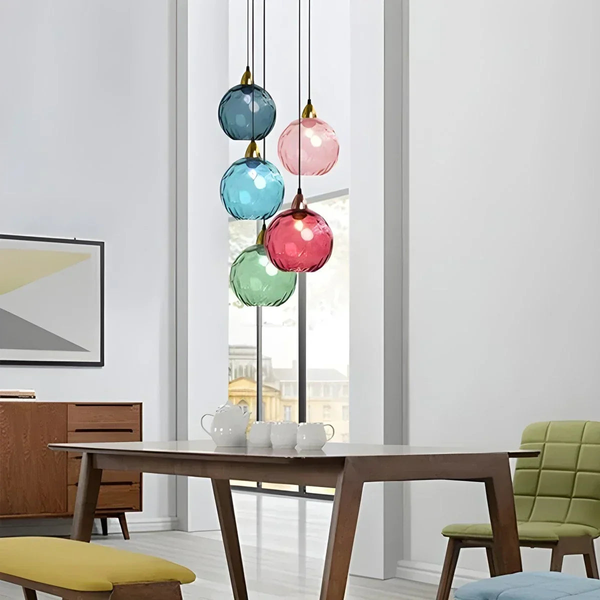 Kugelförmige Glas-Deckenleuchte E26-Fassung 8-Zoll grauer Schirm für Esszimmer Schlafzimmer Küchen Verstellbares Kabel Ambiente-Leuchte | Thomler