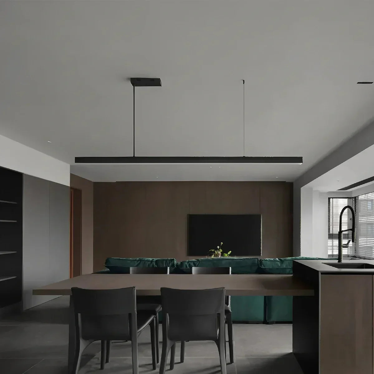 Lámpara de techo LED lineal de aluminio negro, luz colgante para comedor, isla de cocina, escritorio de oficina, lámpara suspendida minimalista moderna ajustable | Thomler