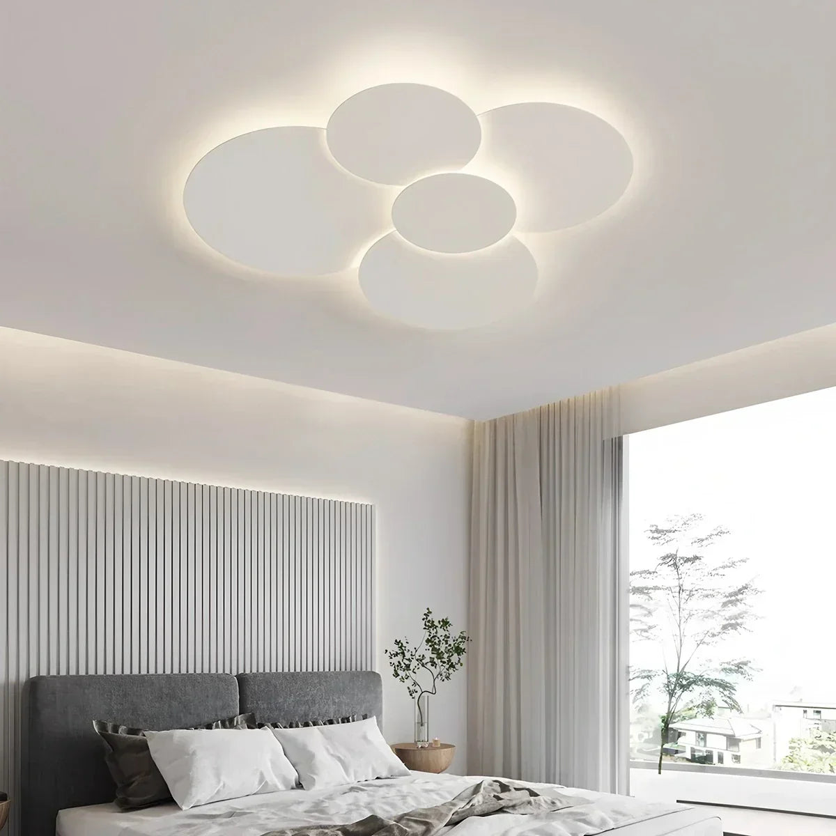 Flush Mount LED Ceiling Light with Rotating Discs White Dimmable Remote Control Modern Fixture for Bedroom Bathroom Living Room Hallway Adju | Thomler