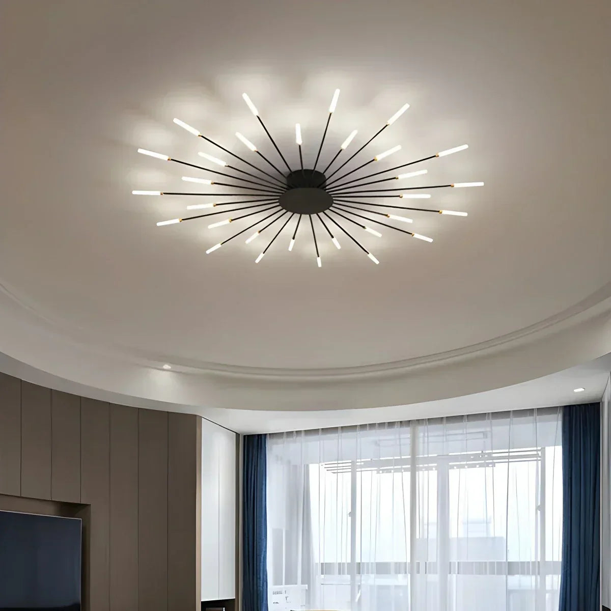 Multi-Arm Starburst Ceiling Fixture Metal LED Dimmable Gold Black 20-42 Bulb Open-Plan Dining Room Contemporary Statement Light Large Space | Thomler