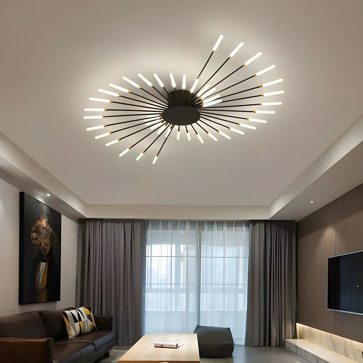 Multi-Arm Starburst Ceiling Fixture Metal LED Dimmable Gold Black 20-42 Bulb Open-Plan Dining Room Contemporary Statement Light Large Space | Thomler