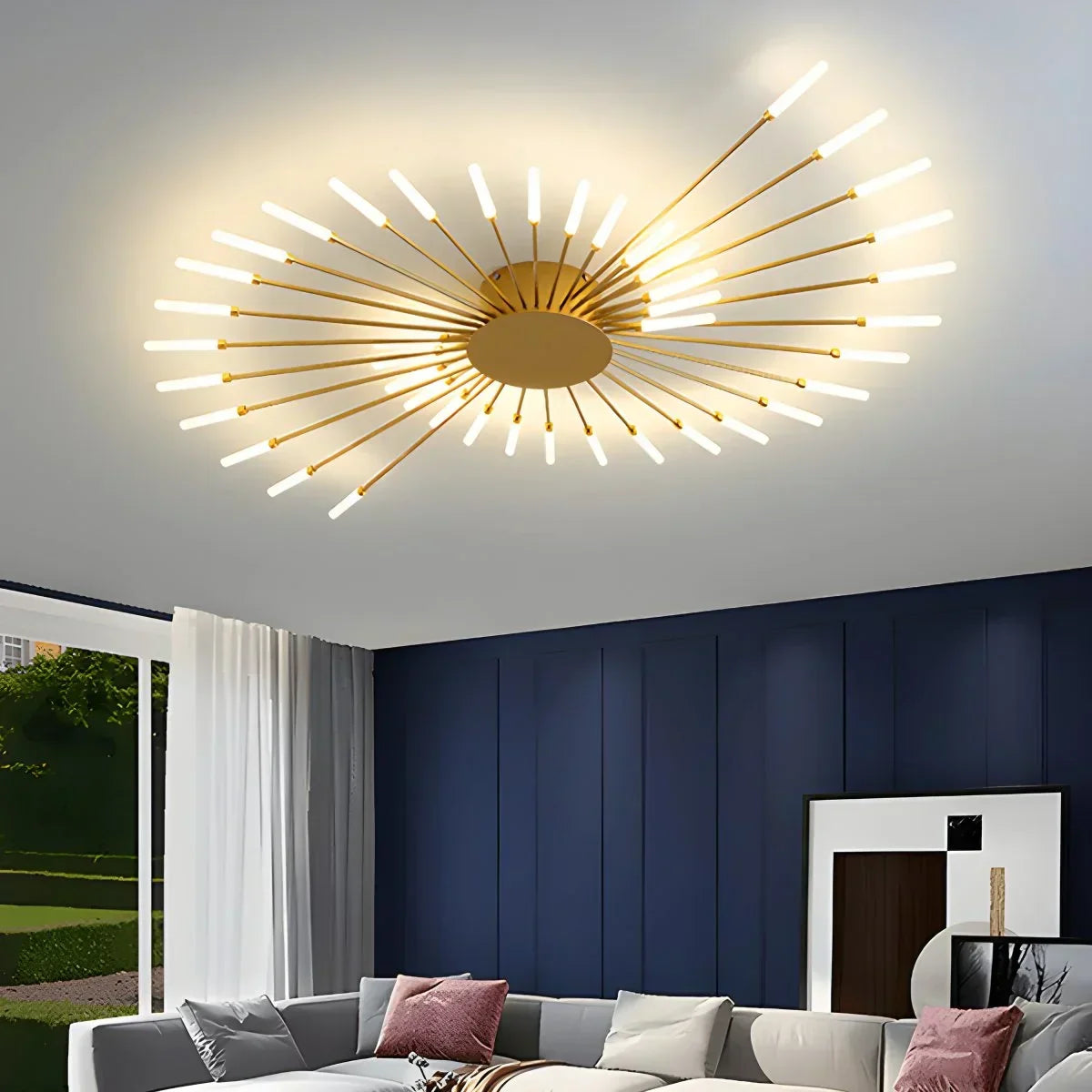 Multi-Arm Starburst Ceiling Fixture Metal LED Dimmable Gold Black 20-42 Bulb Open-Plan Dining Room Contemporary Statement Light Large Space | Thomler