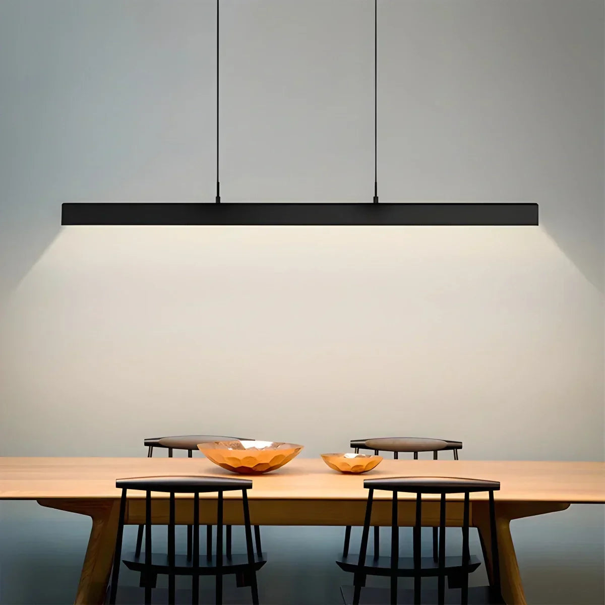 Lámpara de techo LED lineal de aluminio negro, luz colgante para comedor, isla de cocina, escritorio de oficina, lámpara suspendida minimalista moderna ajustable | Thomler