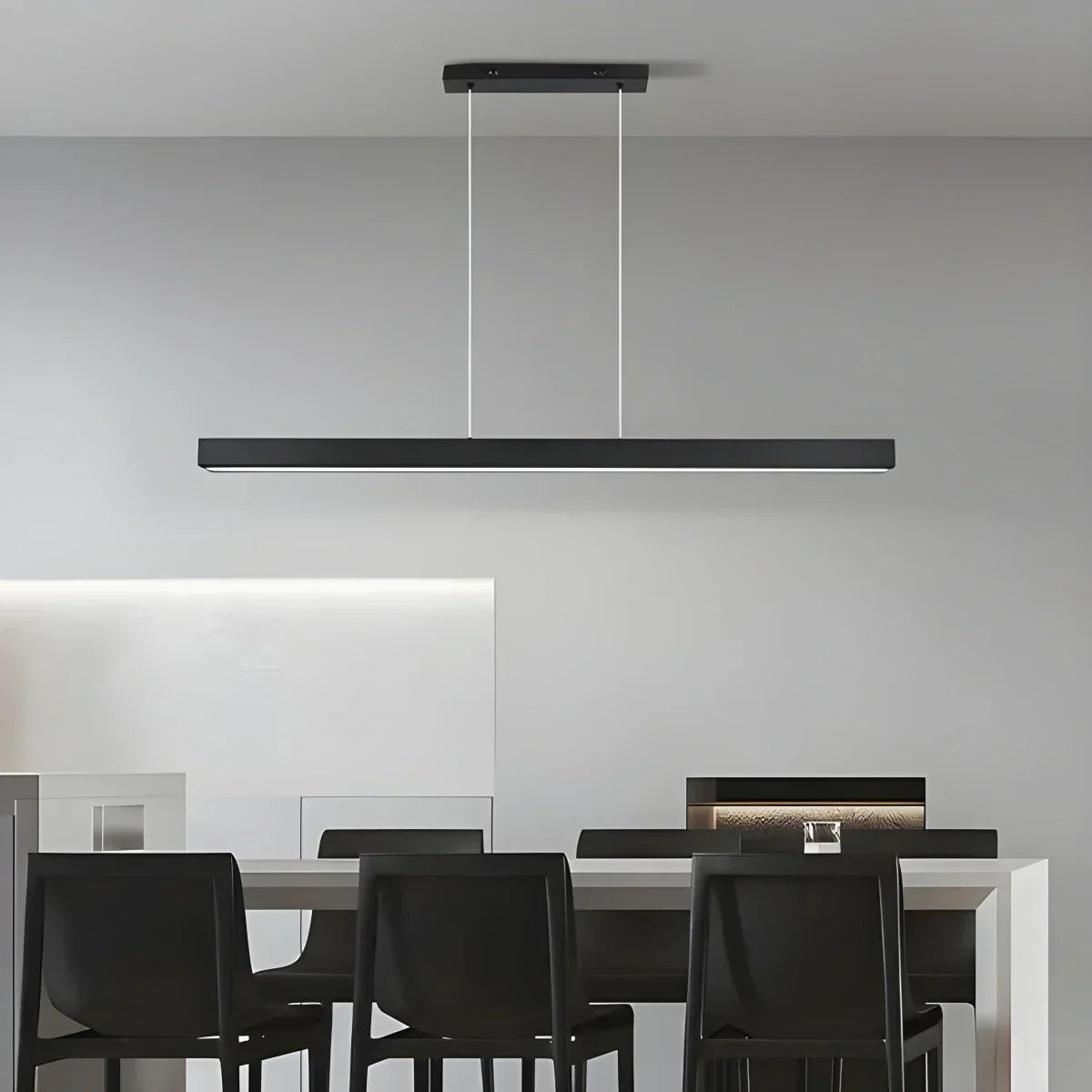 Lámpara de techo LED lineal de aluminio negro, luz colgante para comedor, isla de cocina, escritorio de oficina, lámpara suspendida minimalista moderna ajustable | Thomler