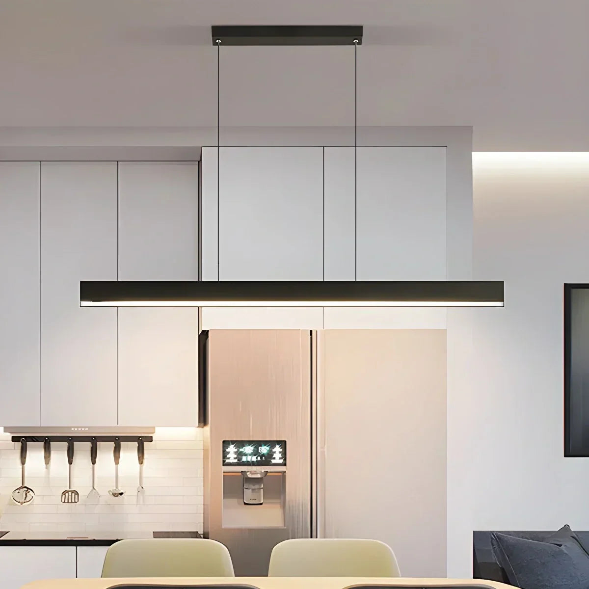 Lámpara de techo LED lineal de aluminio negro, luz colgante para comedor, isla de cocina, escritorio de oficina, lámpara suspendida minimalista moderna ajustable | Thomler