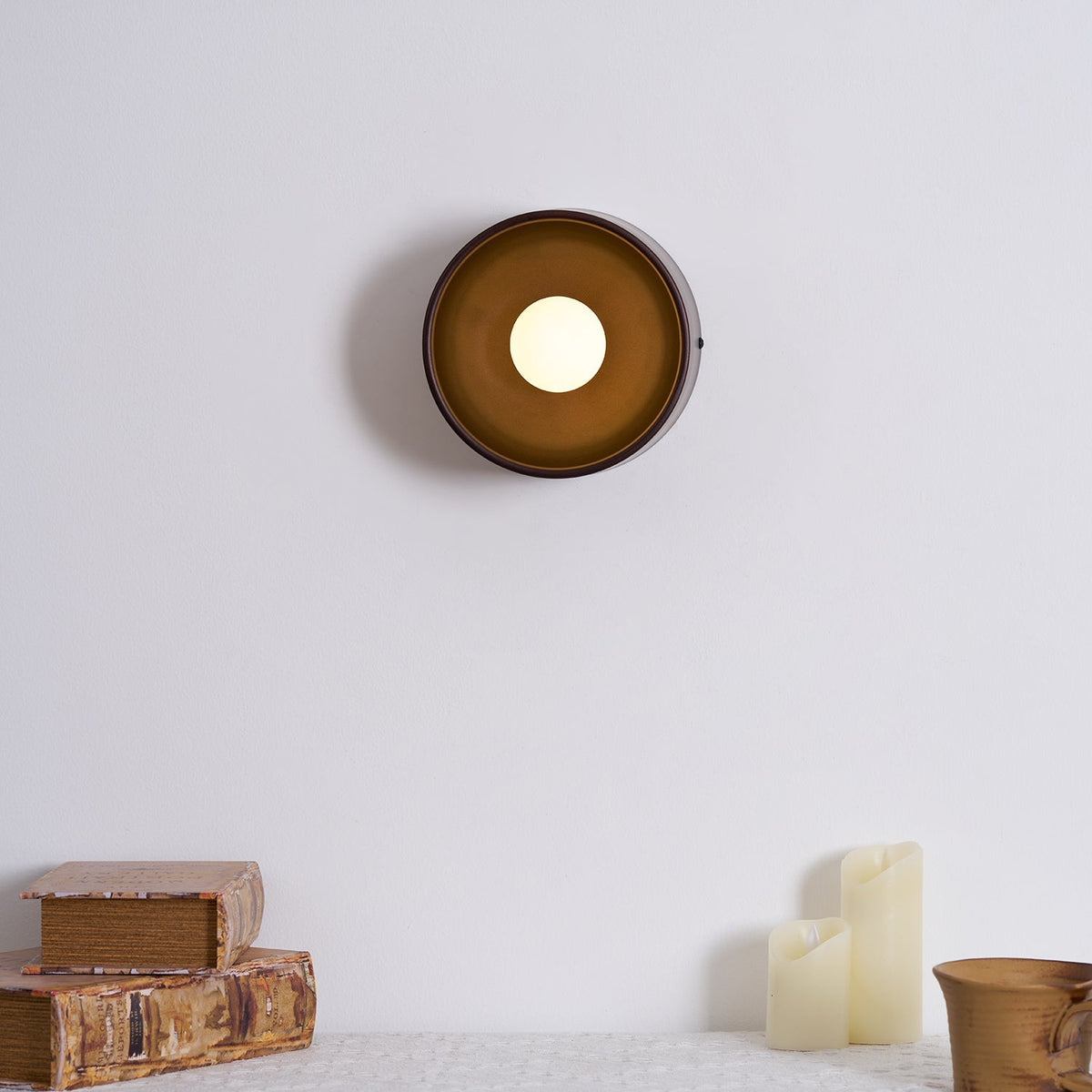 Sconce Light Fixture 7-Inch Round Metal & Glass Shade White for Bedroom Hallway Reading Nook Accent Lighting Compact Modern | Thomler