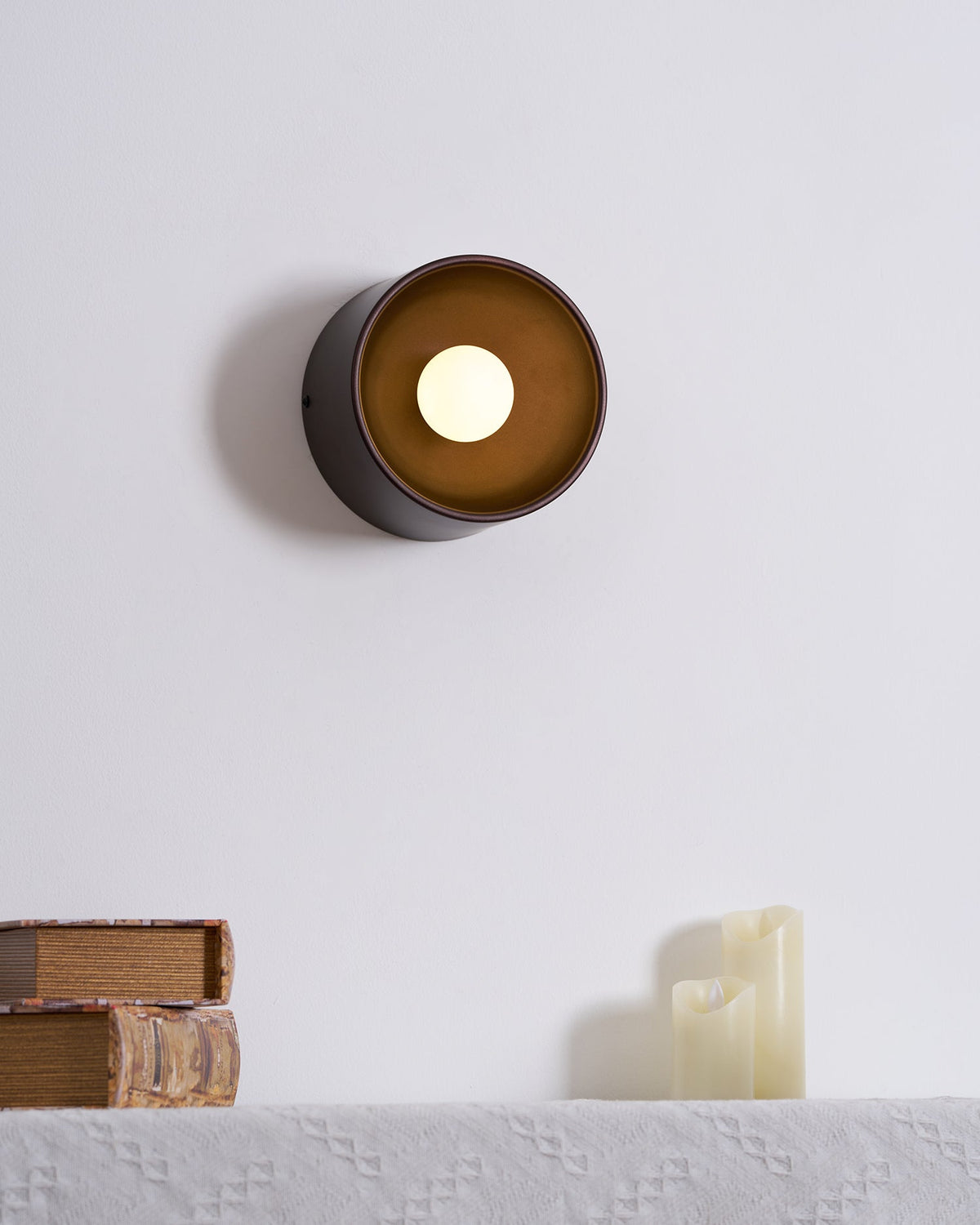 Sconce Light Fixture 7-Inch Round Metal & Glass Shade White for Bedroom Hallway Reading Nook Accent Lighting Compact Modern | Thomler